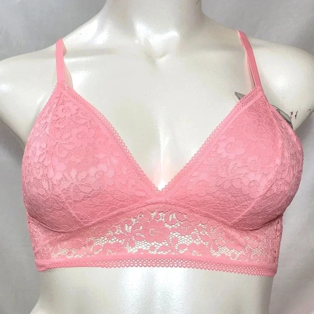 MEDIUM‎ Xhilaration Lace Long Line Longline Strappy Back Bralette Bra Pink